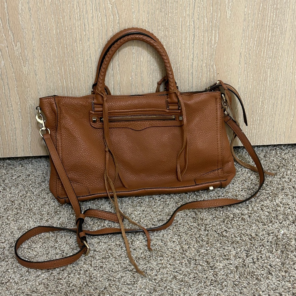 Rebecca Minkoff Regan Satchel Saddle Brown Travel Black Double Handles Crossbody